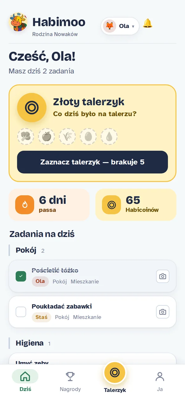 Ekran ucznia z zadaniami na dziś